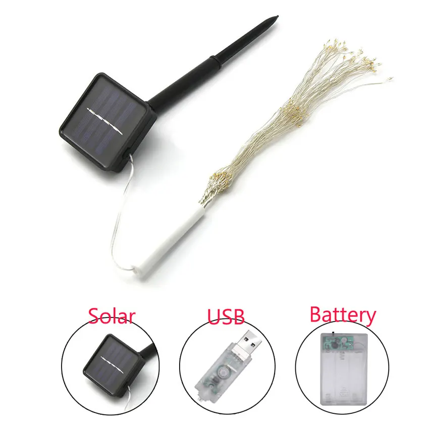 

120Leds LED Firework String Light Solar/USB/Battery Power Hanging Fairy Lights Christmas Holiday Party Decoration String Lamps