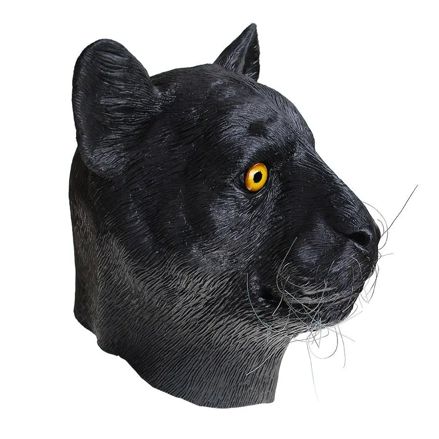 Черный кот латекс животных маска на голову Leopard Хэллоуин нарядное платье