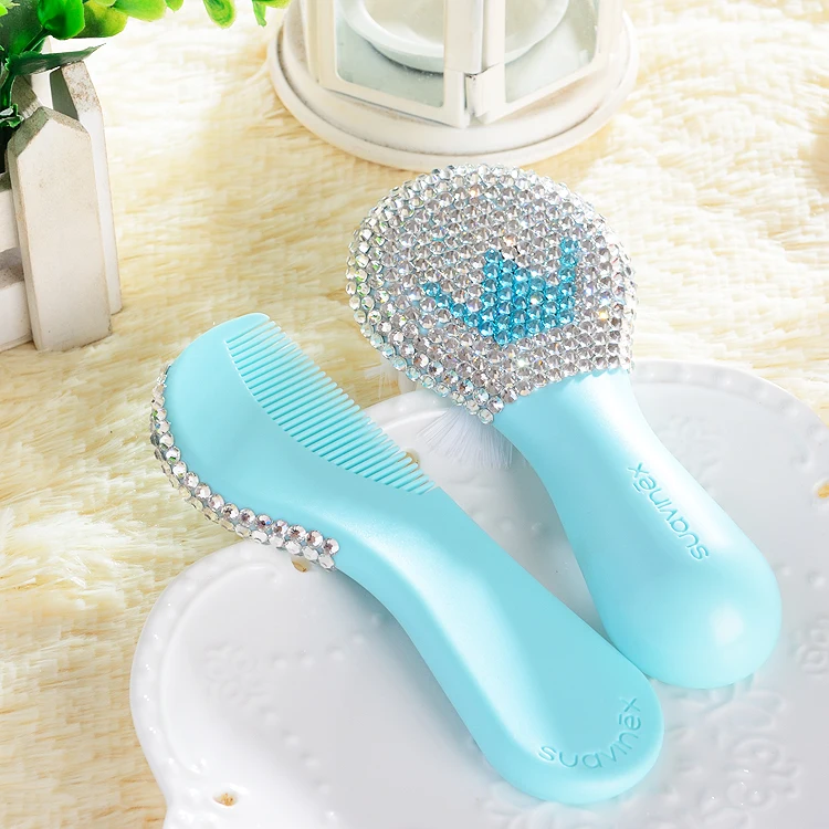 MIYOCAR beautiful set of safe good quality blue baby comb and bling blue white crown baby pacifier ideal gift for baby shower