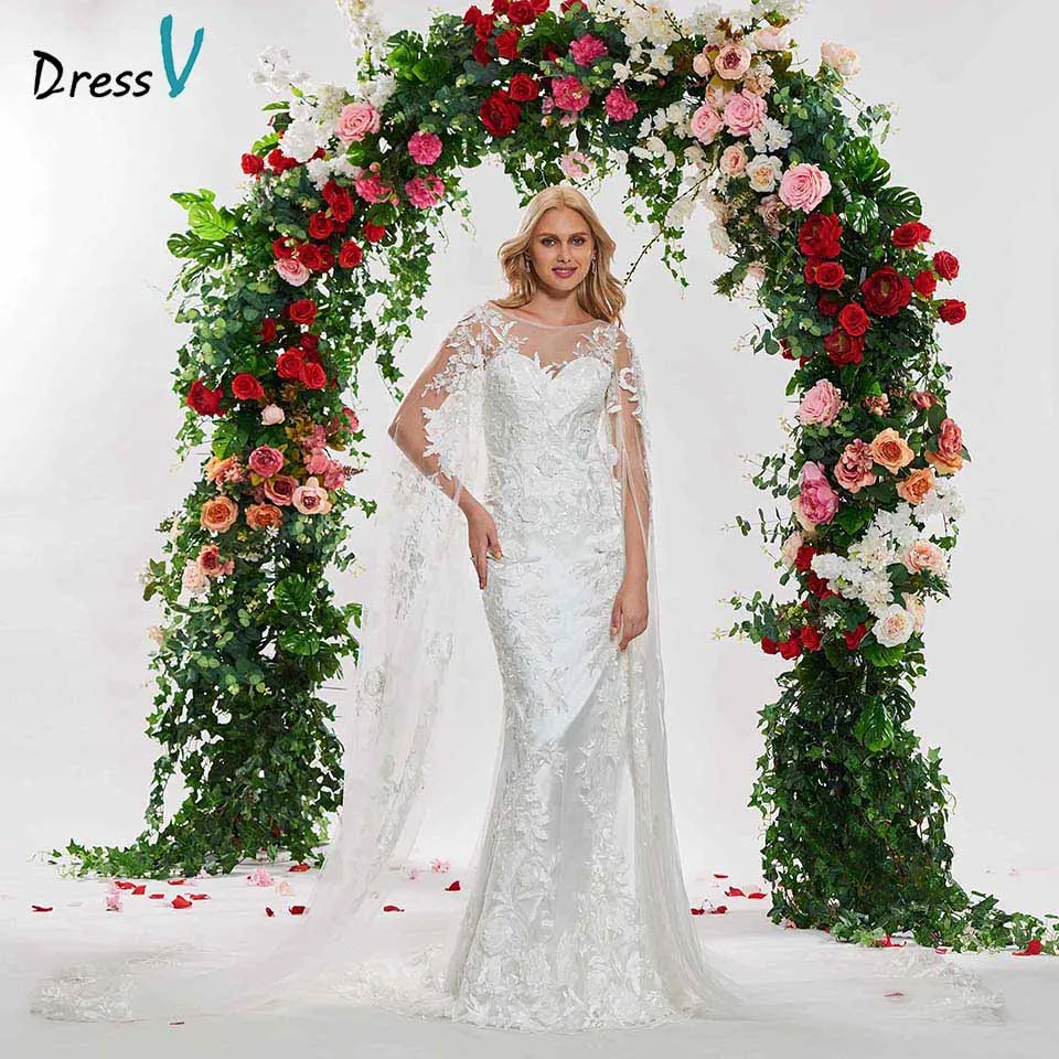 Dressv Элегантное свадебное платье цвета слоновой кости с круглым вырезом и