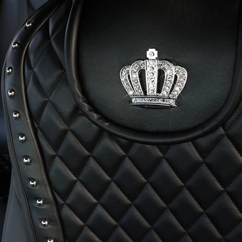 leather car seat cover crystal crown rivets auto seat cushion interior accessories universal front back seats covers car styling free global shipping