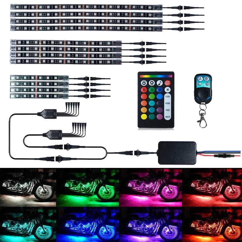 12pcs Motorcycle LED Neon Strip Lamp RGB Voice Control Glow Lights 5050SMD Flexible Strips Kit Wireless Remote Waterproof |