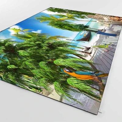 

Else Tropical Beach Green Palm Trees Parrots 3d Print Non Slip Microfiber Living Room Decorative Modern Washable Area Rug Mat