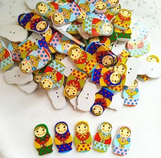 Style A 100pcs 100 шт., 3 см, 2 отверстия, Матрешка, форма куклы, деревянные пуговицы, одежда, пуговицы, детская одежда, одежда для скрапбукинга, рукоделие, XP174 - Цвет: Style A 100pcs