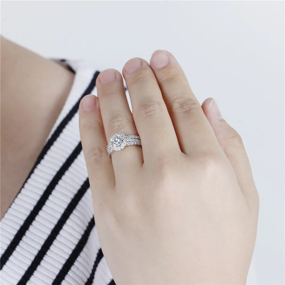 DovEggs Стерлинговое Серебро 925 пробы 2.16CTW 6 5 мм H I цвета Moissanite Halo обручальное кольцо