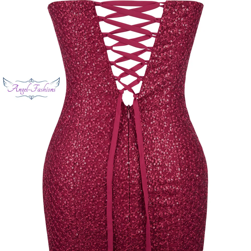 Angel-Fashion, женское платье, платье с вырезом лодочкой, плиссированное, кружевное, с бисером, с разрезом, Русалка, длинное, красное, вечерние, платье 425 200
