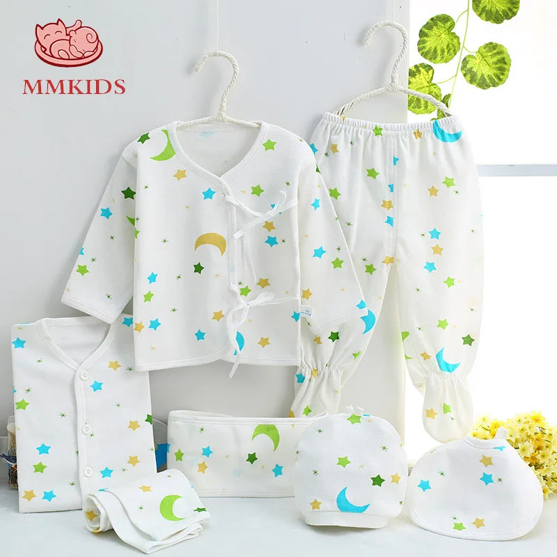 Осенняя одежда для новорожденных комплект из 7 предметов: шапка + футболка штаны