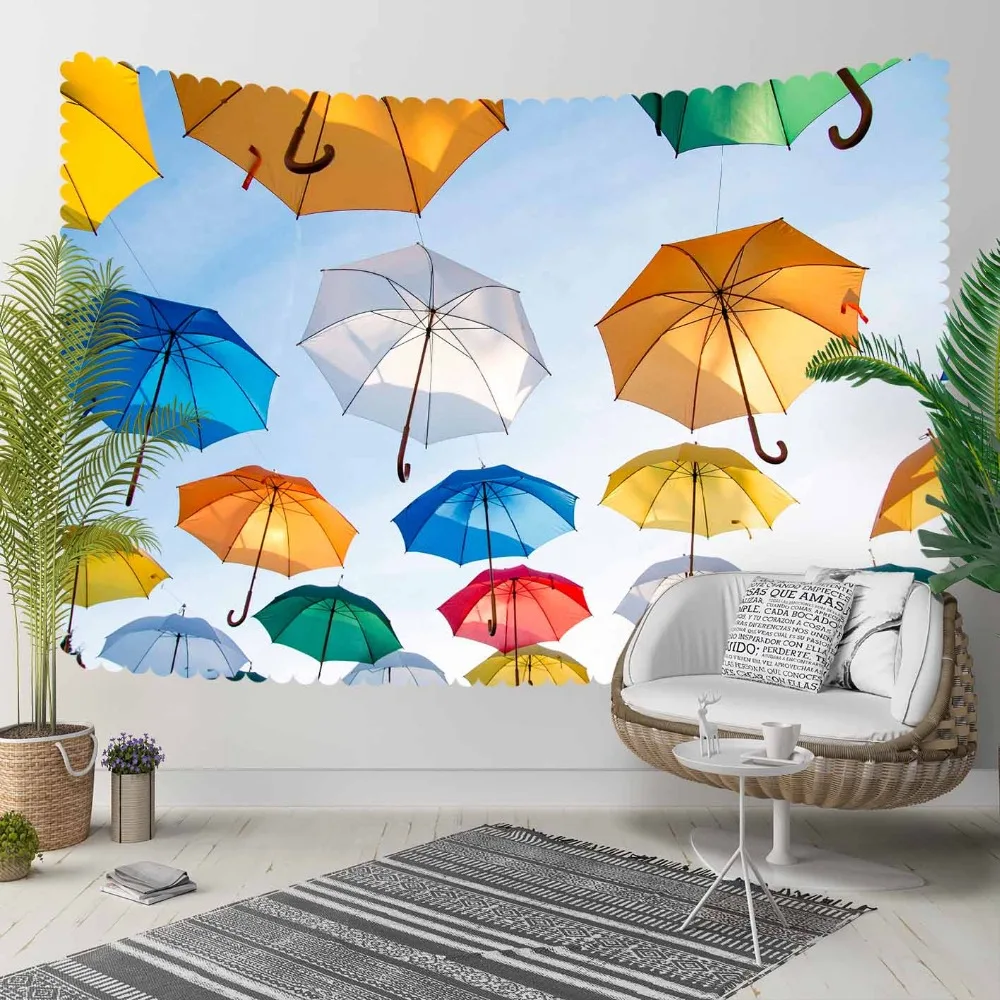 

Else Blue Yellow White Green Red Umbrellas Modern 3D Print Decorative Hippi Bohemian Wall Hanging Landscape Tapestry Wall Art