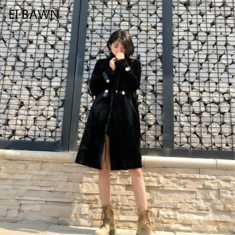 2020 Women Long Coats Real Lambwool Standing Collar Winter Warm Thick Soft Korean Fashion Shearling Fur Casual Ladies Coats