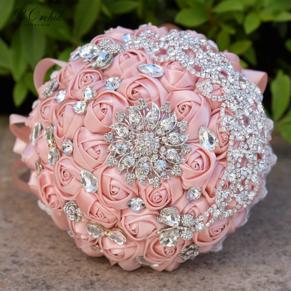 PEORCHID королевская синяя белая букет из искусственного атласа розовый