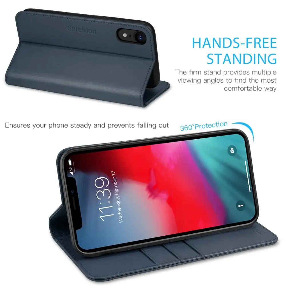 Чехол-Кошелек SHIELDON для iPhone XR, с натуральной кожей 【кредитная карта holder【rfid blocking】【магнитная одежда 【kickstand】
