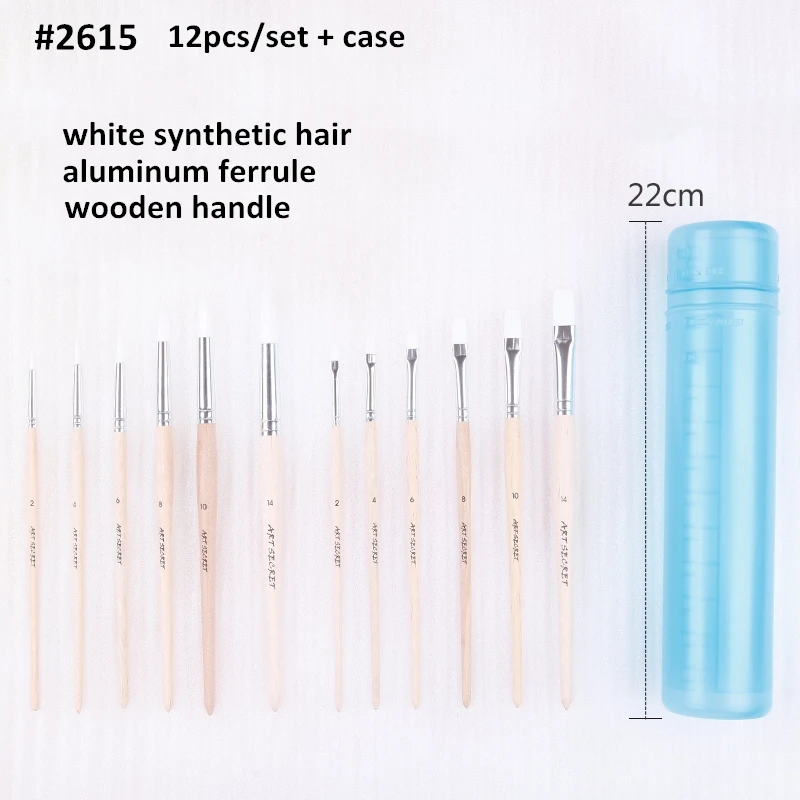 &acrylic Color Painting Taklon Hair 12/set Natural Wooden Rod Art Supplies