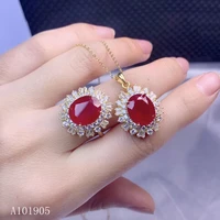 kjjeaxcmy boutique jewelry 925 sterling silver inlaid natural ruby female ring necklace pendant set support detection