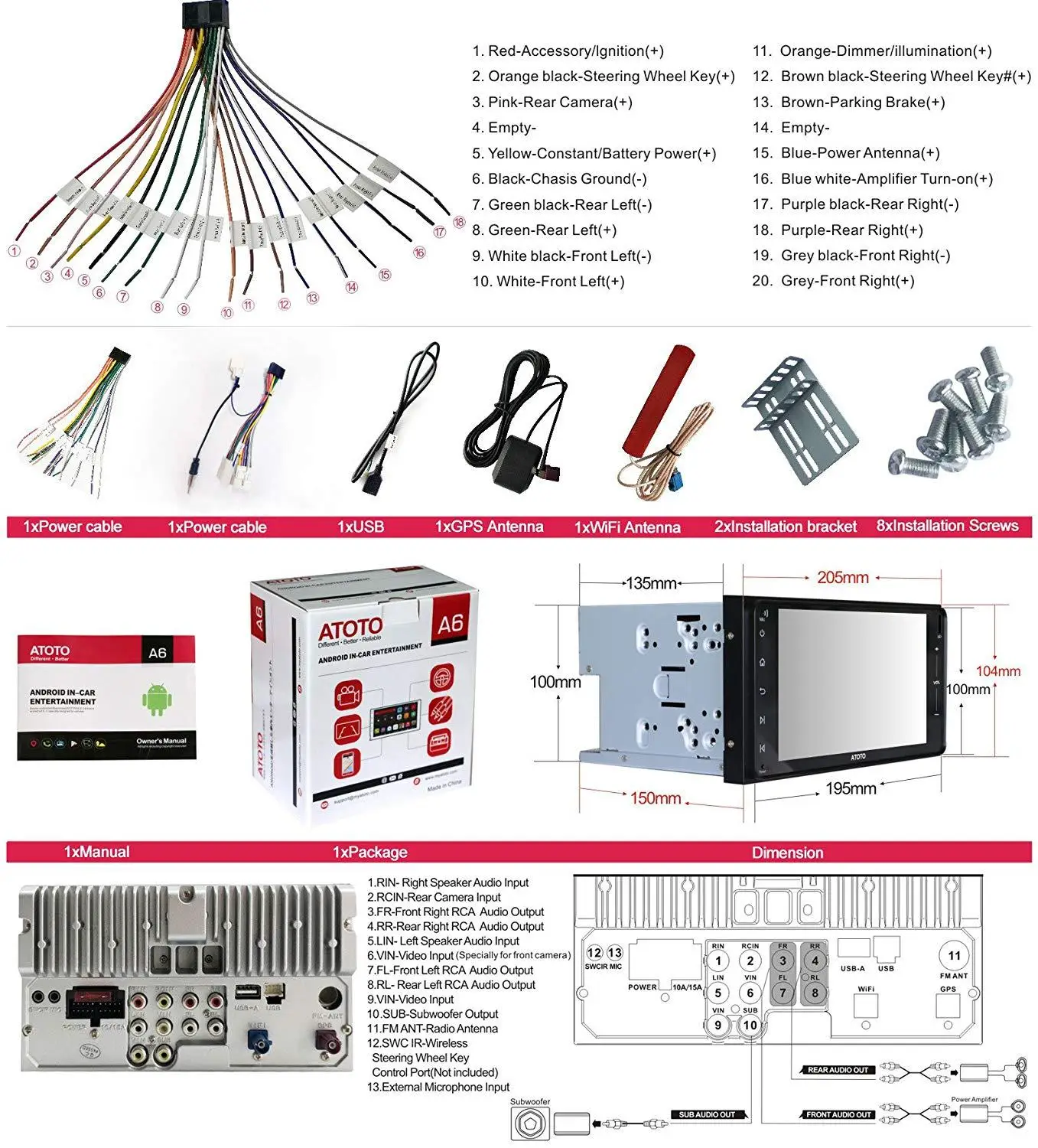 Автомобильный GPS навигатор ATOTO A6 с 2 динамиками и Android для избранных toyota / x Bluetooth