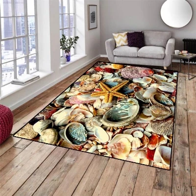 

Else Tropical Yellow Green Sea Shells Starfish 3d Print Non Slip Microfiber Living Room Decorative Modern Washable Area Rug Mat