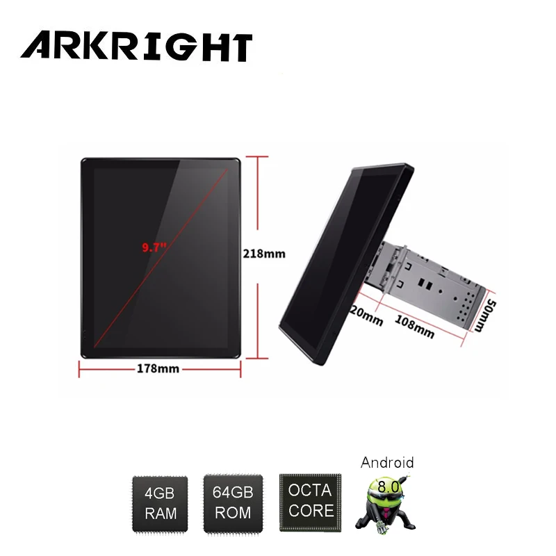 Автомагнитола ARKRIGHT New 9 7 дюйма 1 Din 4 Гб + 64 ГБ Android 8 GPS DVD плеер универсальный