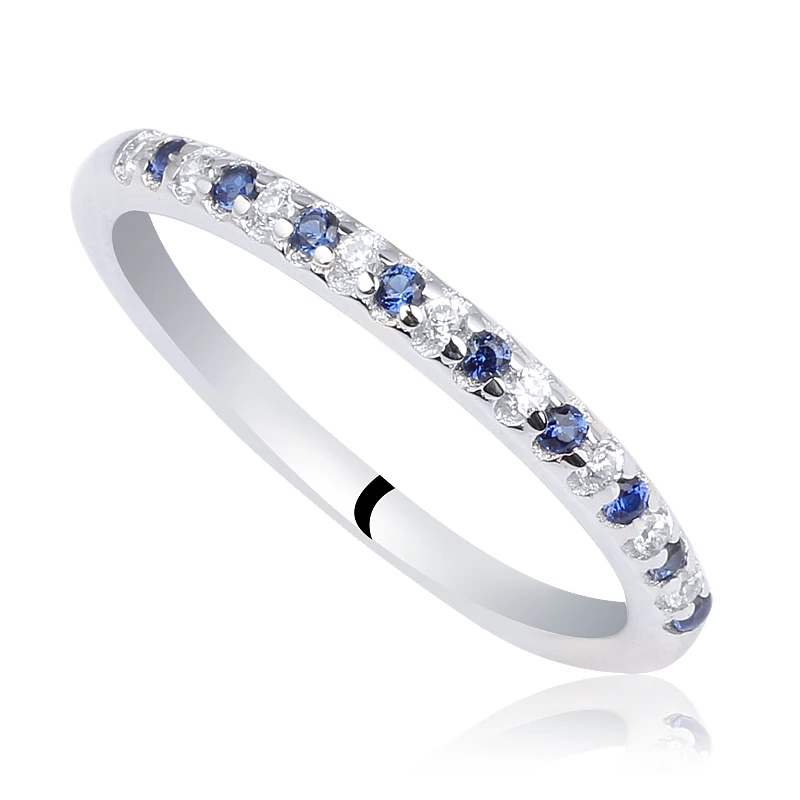 

Genuine Women Sterling Silver 925 Ring 2-Tone Stone Blue & Clear CZ Stone Classic Engagement Band R151WB