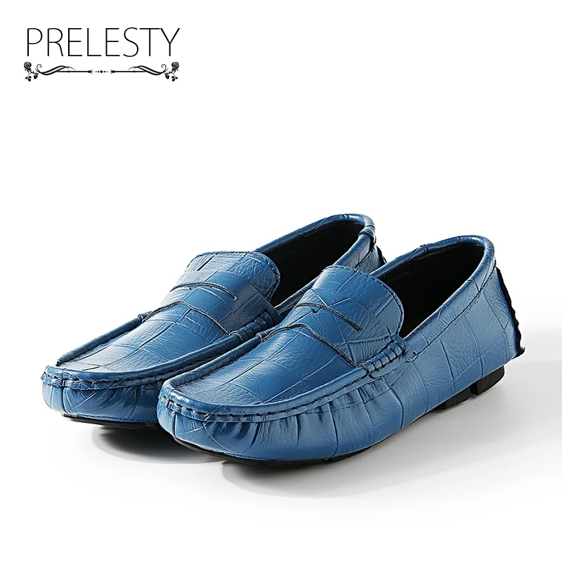 Prelesty Plus Size Leather Men Casual Shoes 38-47 Breathable Soft Moccasin Driving Blue Handmade Classical Loafer Chaussure | Обувь