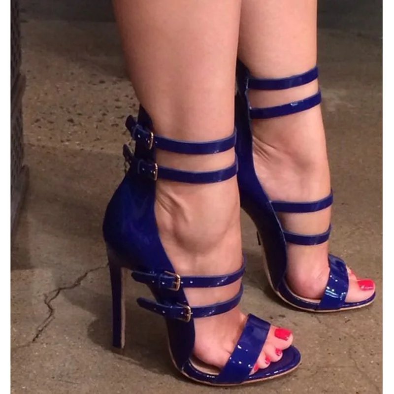 Женские босоножки с открытым носком туфли-лодочки на высоком каблуке синие