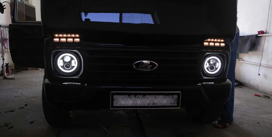 2 шт Ангельские глазки для авто Wrangler JK H4 LED headlight ДХО дневные ходовые огни противотивотуманные фары светодиодные лампы с