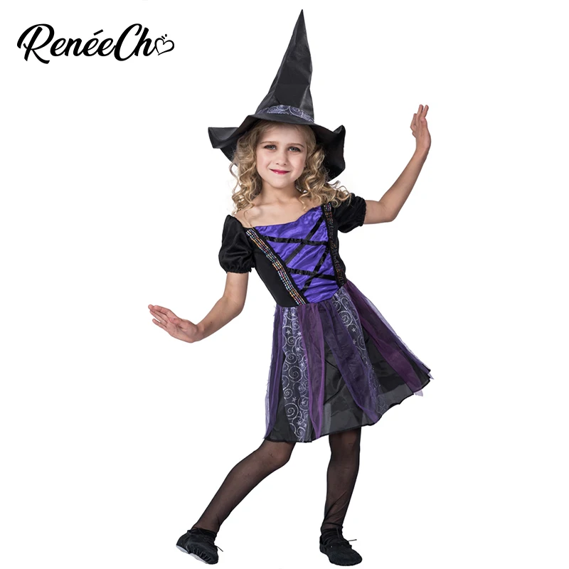 

Halloween Costume For Kids Girls Basic Groovy Witch Costume fantasia cutie black dress with hat fairy anime cosplay costume