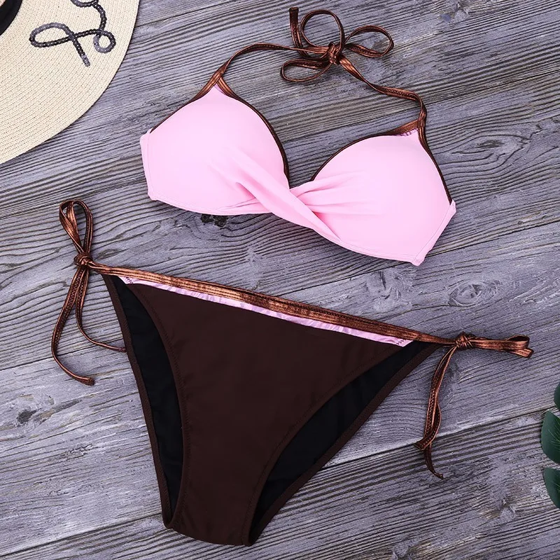 Пуш ап бикини 2019 галстук купальный костюм бразильский купальник сексуальный