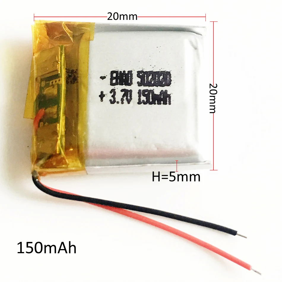 

502020 3.7V 150mAh Lithium Polymer Li-Po Li Rechargeable Battery Cells For Mp3 GPS PSP Electronic Part Smart Watch Bluetooth