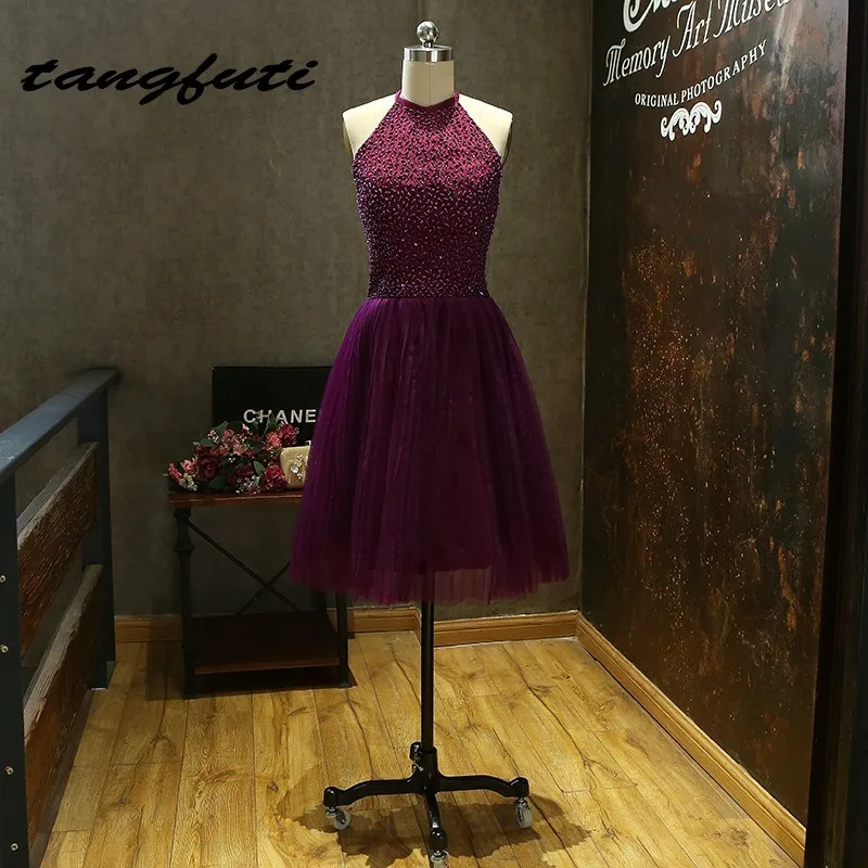 Новинка 2017 года короткие платья для выпускного вечера с бусинами и жемчугом