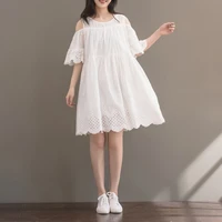2018 latest summer fashion short sleeve mini white dress for girl