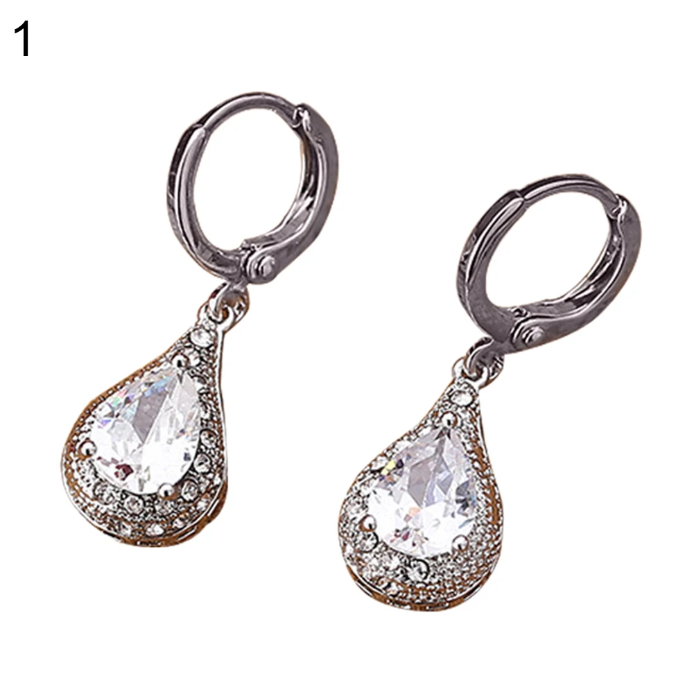 Элегантный Rhinestone мотаться Teardrop Посеребренная Huggie Серьги Свадебные