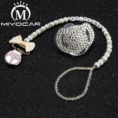 MIYOCAR пользовательское имя bling Корона соску клип грызунок по индивидуальному заказу Держатель для пустышки clii с bling соску набор уникальных SP003 - Цвет: clip with 0 to6m