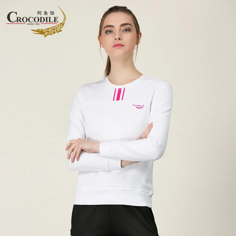 white 44 thick Crocosport оригинальная Женская одежда с круглым воротником, женская спортивная тренировочная футболка, Femme, Быстросохнущий хлопковый топ, одежда для женщин - Цвет: white 44 thick