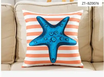 Морской стиль Синий Подушка с видом моря Крышка из хлопка и льна якорем