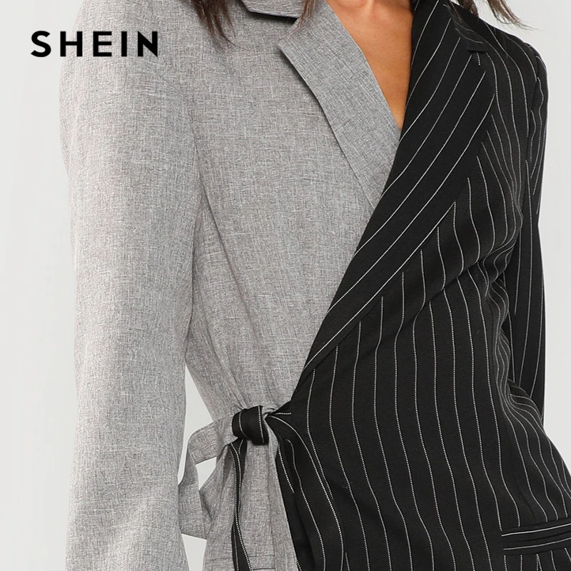 SHEIN Контрастный Блейзер На Запах С V образным Вырезом Элегантные Женские Осенние