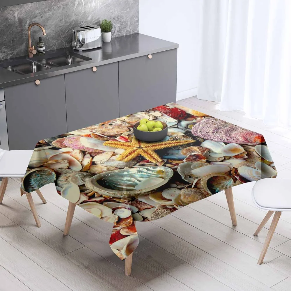 

Else Yellow Green Blue Sea Stars Shells 3d Print Washable Dustproof Thicken Cotton Cloth Rectangular Square Kitchen Tablecloth