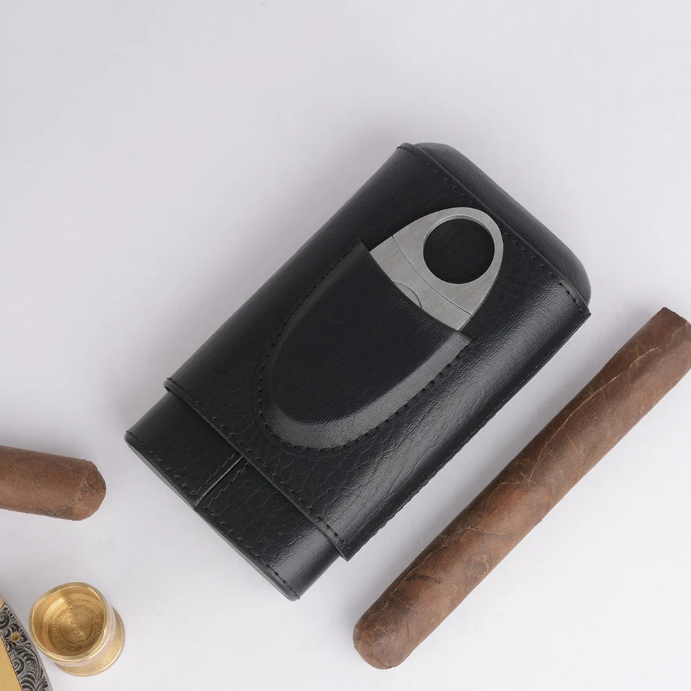 Кожаный чехол для сигар COHIBA с 3 пальцами и отделкой из кедра | Дом сад