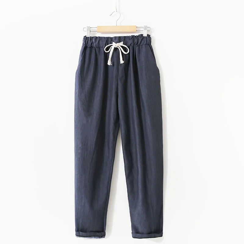 Obrix Loose Light Cotton Casual Style Female Pants Streetwear Sporty Regular Drawstring Elastic Waist Trousers For Everyday Wear