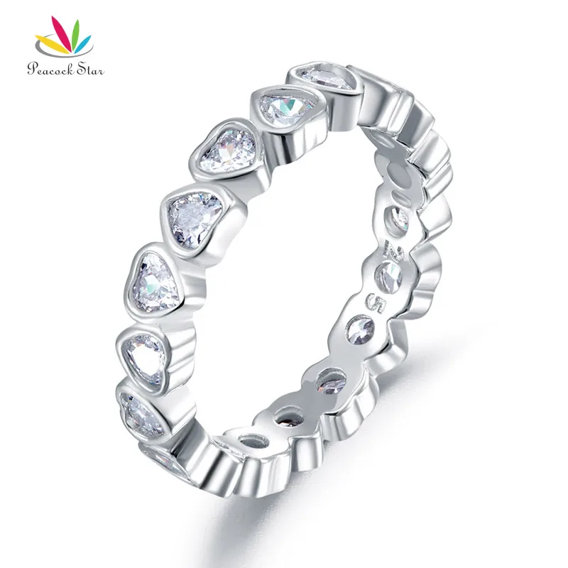 

Peacock Star Eternity Wedding Band Heart Solid 925 Sterling Silver Stacking Ring Jewelry CFR8321