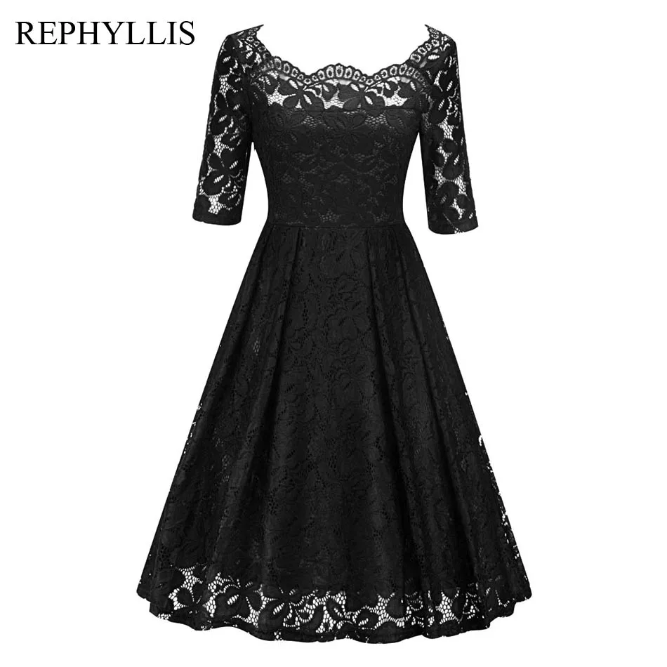REPHYLLIS Для женщин цветочные кружева 1/2 рукав сексуальная Slash шеи спинки Vestidos