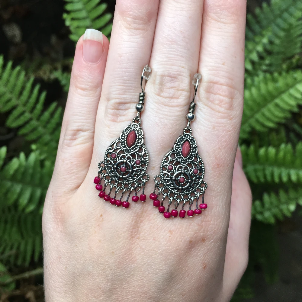 Новые красные акриловые длинные серьги для женщин Boho круглые Висячие серьги Свадебные ювелирные изделия