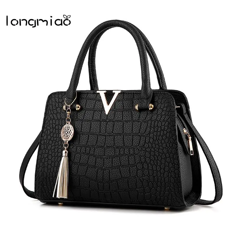 

Longmiao модная дизайнерская женская сумка с крокодиловым узором и кисточками Bolsas Femininas, известный бренд V, металлическая Сумка-тоут, кожаные су...