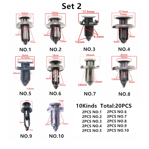 20pcs set 2 20 шт. Горячая Смешанная Автомобильная центральная консоль панель приборной панели аудио DVD, CD, металлический пластиковый крепеж винт заклепки клип набор для всех автомобилей - Название цвета: 20pcs set 2