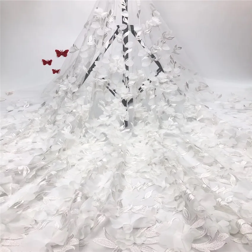 1 ярд Роскошная вышитая бисером 3D Цветочная кружевная вышивка ткань сетка кружевная отделка французские кружевные ткани для свадьбы невесты африканская ткань