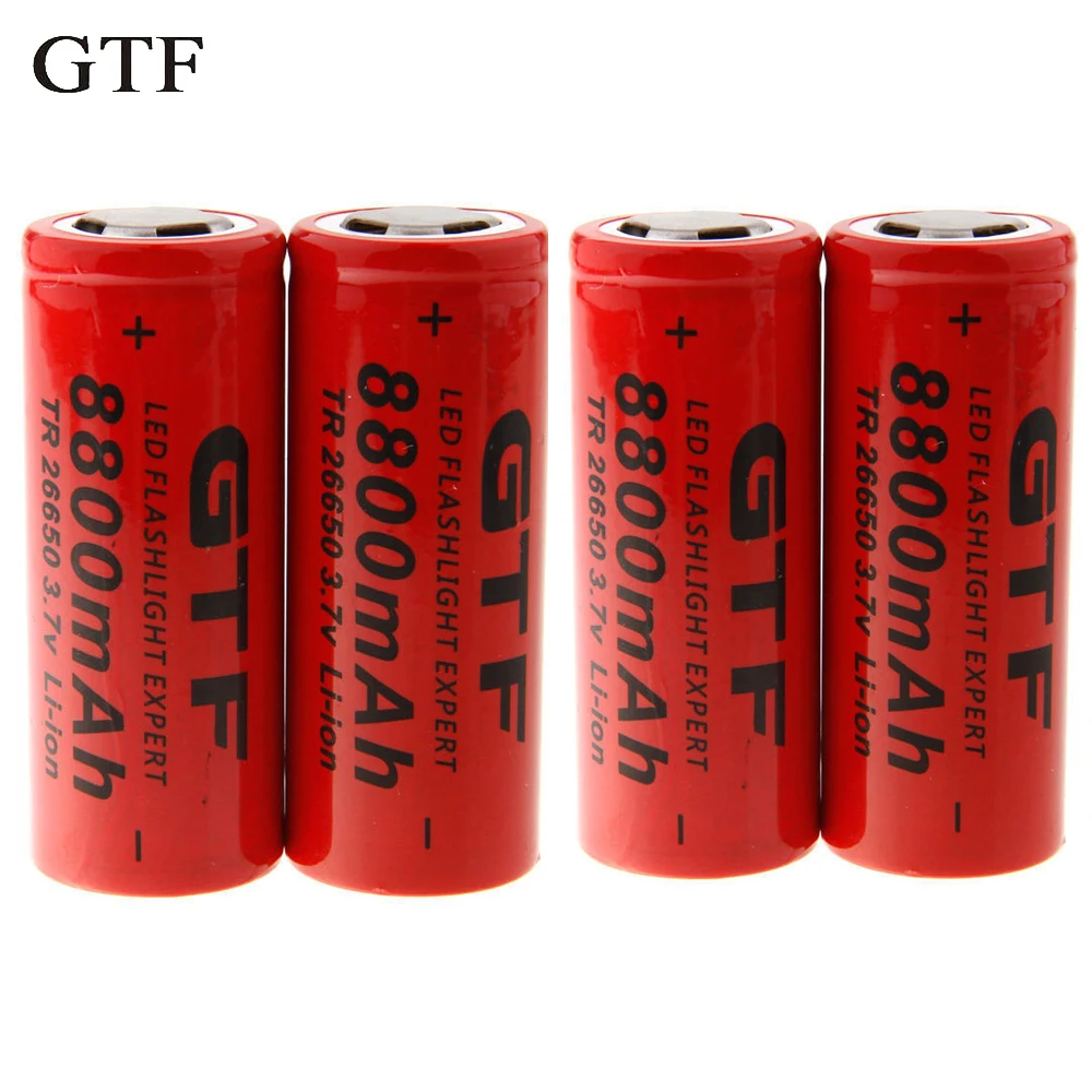 

GTF 4pcs 26650 Battery 3.7V 8800mAh Rechargeable Li-ion Battery Use for Flashlight rechargeable Batteries