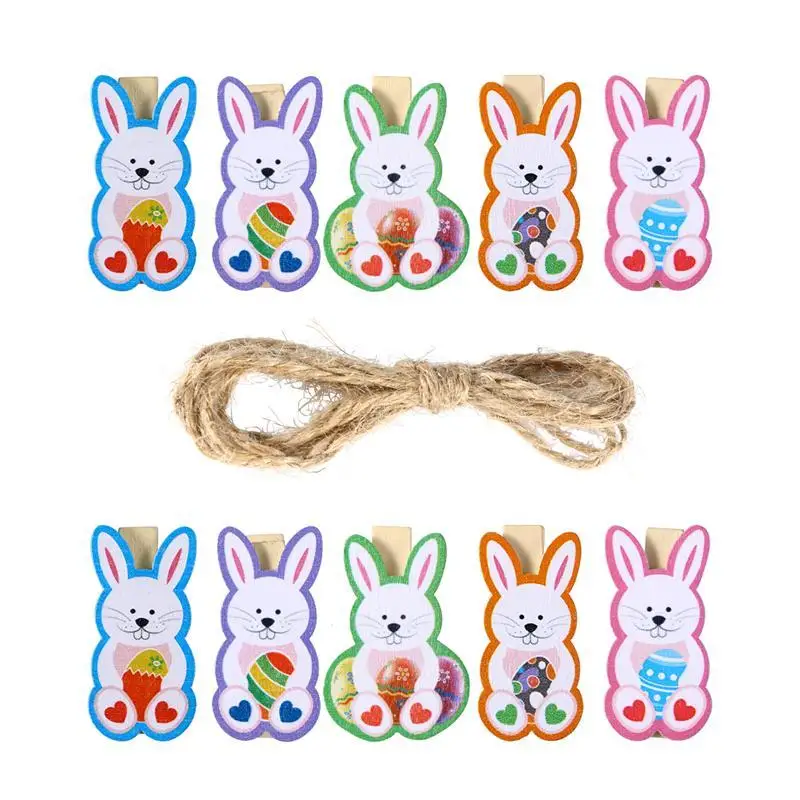 

10pcs Lovely Rabbit Wooden Pegs Photo Clips Note Memo Card Holder Easter Party Favor