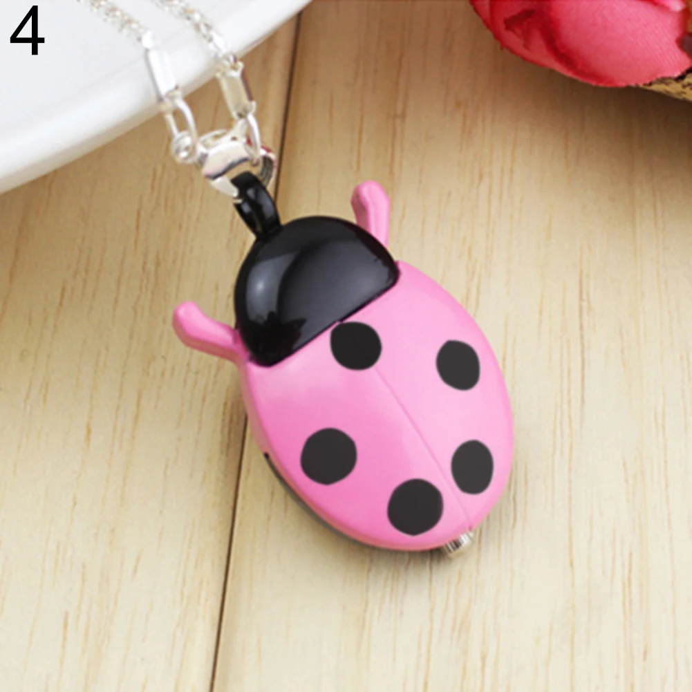 Pink Black Ретро Жук Божья коровка форма кварцевые карманные часы ожерелье кулон унисекс подарки - Цвет: Pink Black