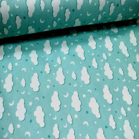Green Cloud Хлопковая ткань с рисунком облака - Цвет: Green Cloud