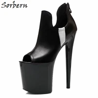 sorbern black ankle high women boots open toe platform shoes spike heels size 10 womens shoes thick heels whiteredhigh heels