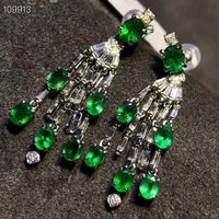kjjeaxcmy fine jewelry 925 silver inlaid natural emerald gem look at earrings support detection