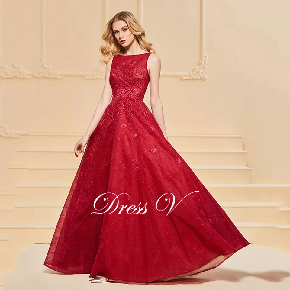 Dressv элегантное глубокое круглое декольте Бисероплетение Кружева Вечернее платье пуговицы длиной до пола Свадебная вечеринка Классический наряд платье вечернее платье es
